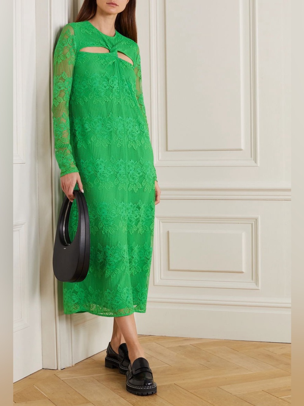 GANNI Floral Lace Twist Cutout Scandi Girl Old Money Wedding Guest Midi Dress S